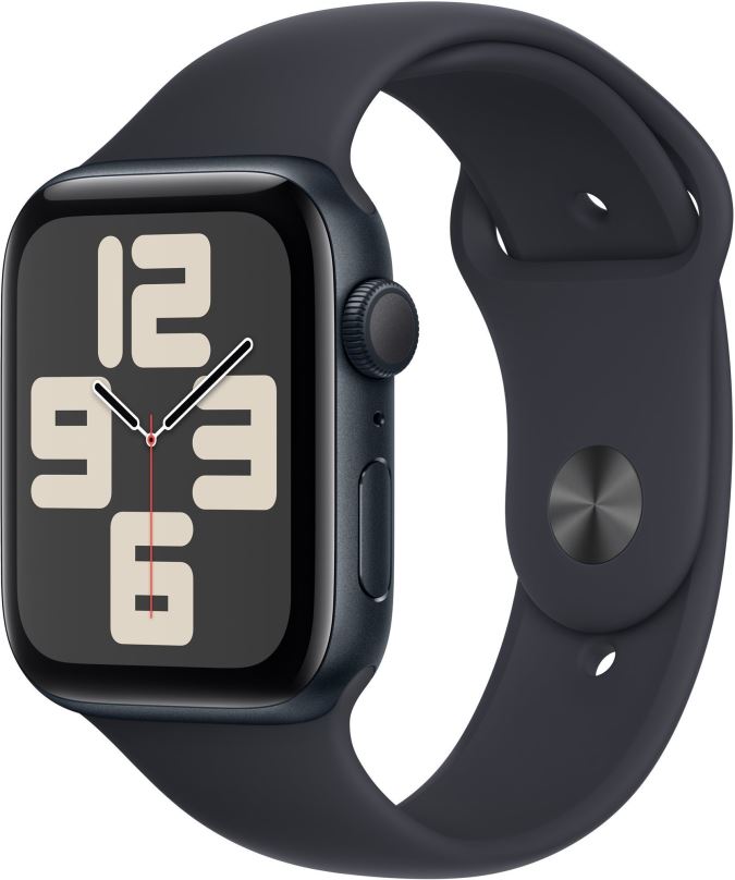 Chytré hodinky Apple Watch SE 44mm Temně inkoustový hliník s temně inkoustovým sportovním řemínkem - S/M