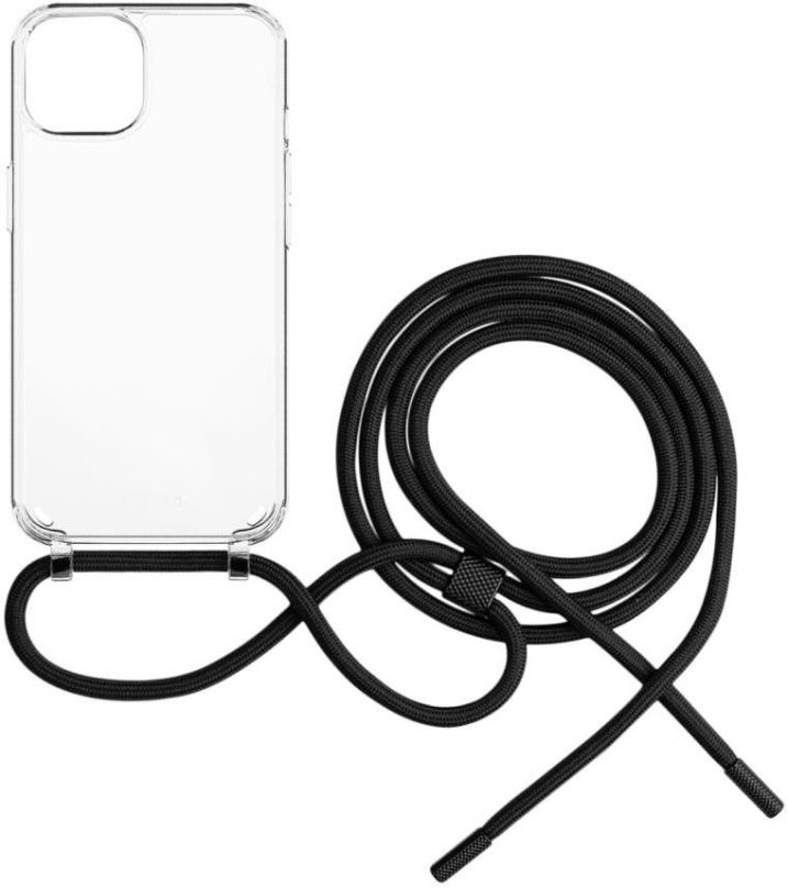 Kryt na mobil FIXED Pure Neck AntiUV s černou šňůrkou na krk pro Apple iPhone 15 Plus