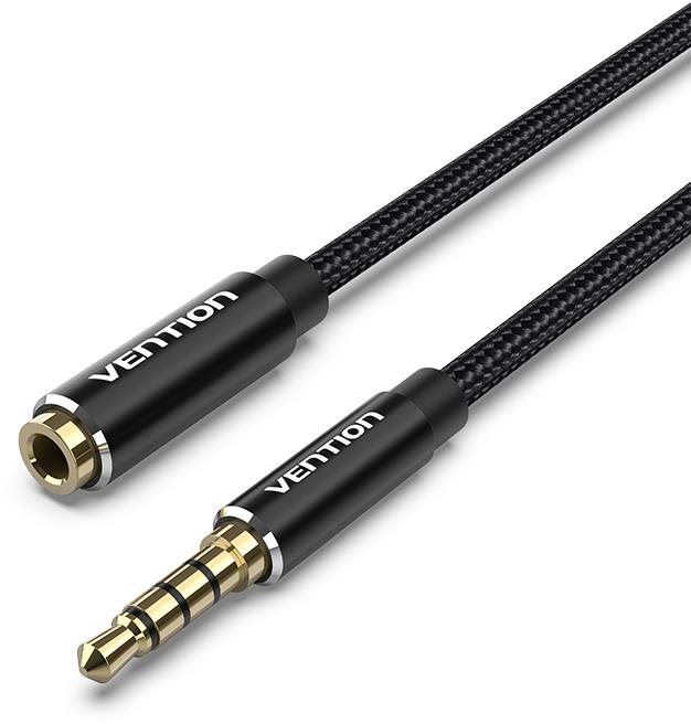 Audio kabel Vention Cotton Braided TRRS 3.5mm Male to 3.5mm Female Audio Extension 0.5m Black Aluminum Alloy