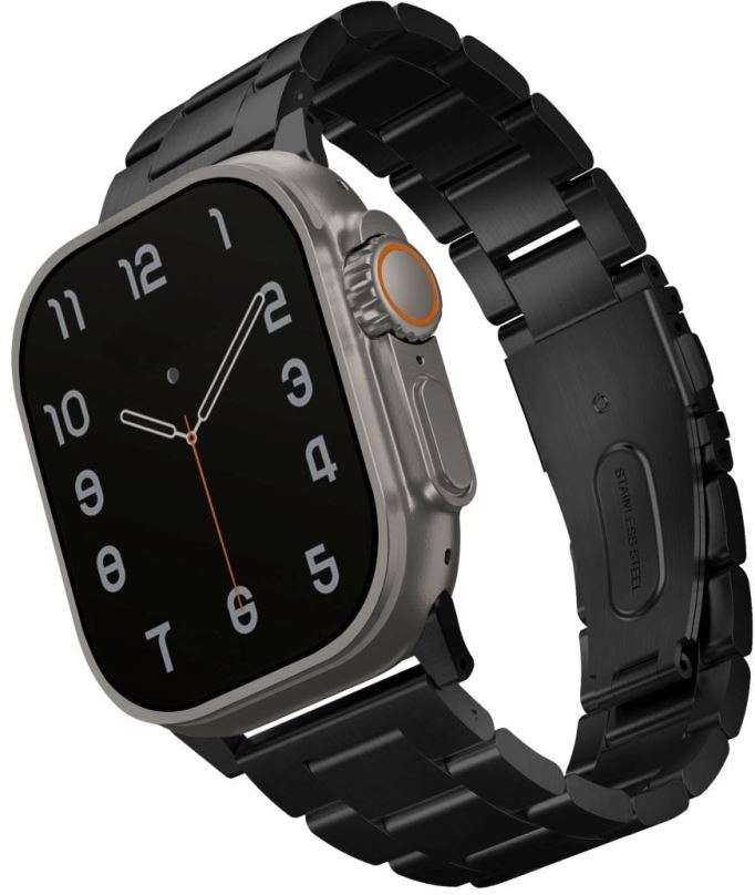 Řemínek Uniq Osta článkový ocelový pro Apple Watch 49/45/44/42mm, Midnight (Black)