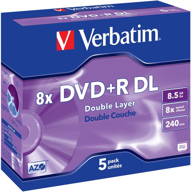 Média VERBATIM DVD+R DL AZO 8,5GB, 8x, jewel case 5 ks