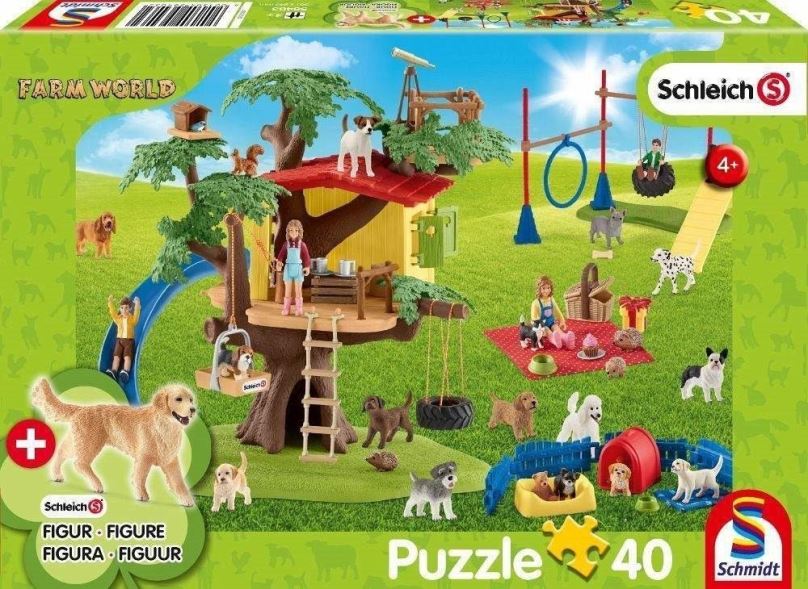 Puzzle Puzzle Schleich Šťastní pejsci 40 dílků + figurka Schleich