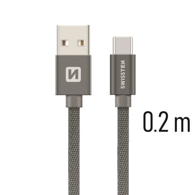 Datový kabel Swissten textilní datový kabel USB-C 0.2m šedý