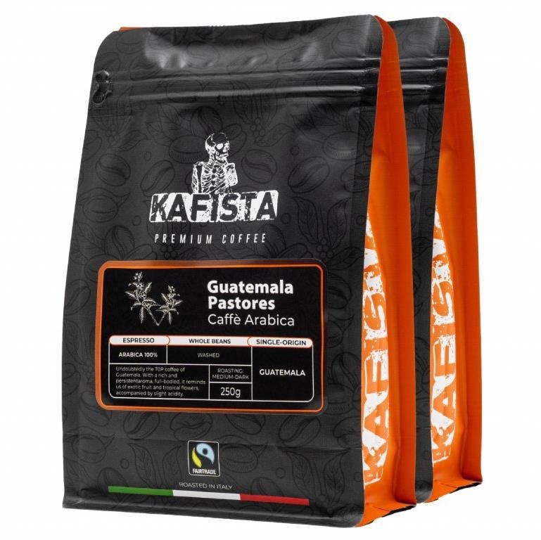Káva Kafista "Guatemala Pastores" -Zrnková káva, 100% Arabica, espresso Káva, Pražená v Itálii 4 x 250 g