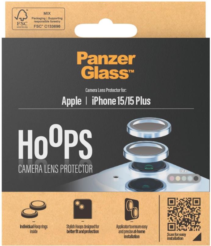 Ochranné sklo na objektiv PanzerGlass HoOps Apple iPhone 15/15 Plus - ochranné kroužky pro čočky fotoaparátu - modrý hliník