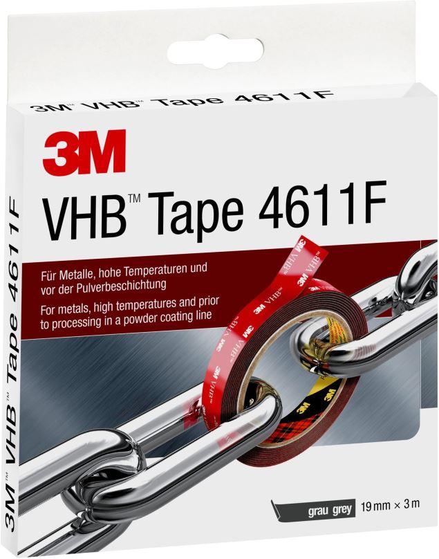 Oboustranná lepicí páska 3M™ VHB™ Oboustranně silně lepicí akrylová páska 4611, tmavošedá, 19 mm x 3 m v blistru