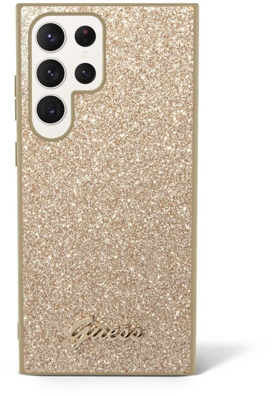 Kryt na mobil Guess PC/TPU Glitter Flakes Metal Logo Zadní Kryt pro Samsung Galaxy S24 Ultra Gold