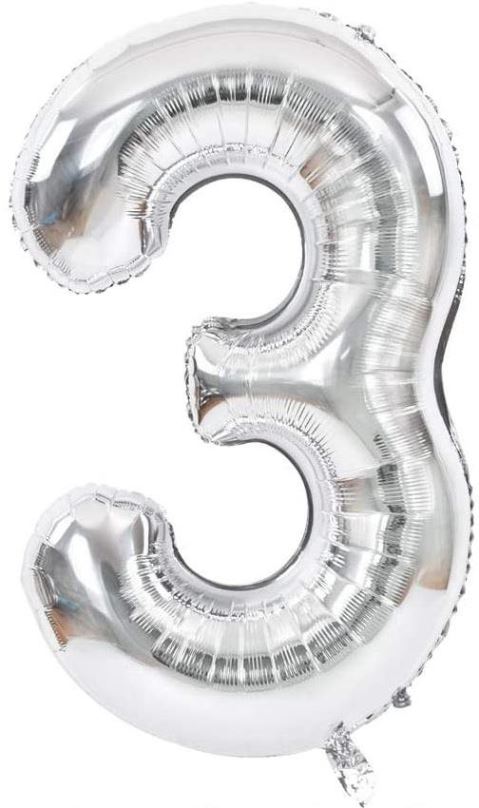 Balonky Atomia fóliový balón narozeninové číslo 3, stříbrný 46 cm