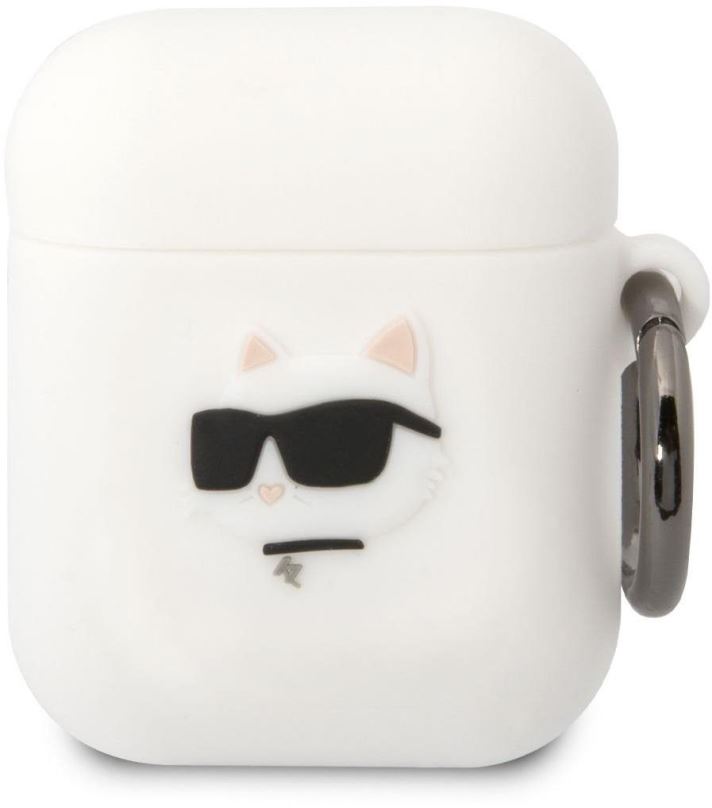 Pouzdro na sluchátka Karl Lagerfeld 3D Logo NFT Choupette Head Silikonové Pouzdro pro Airpods 1/2 White