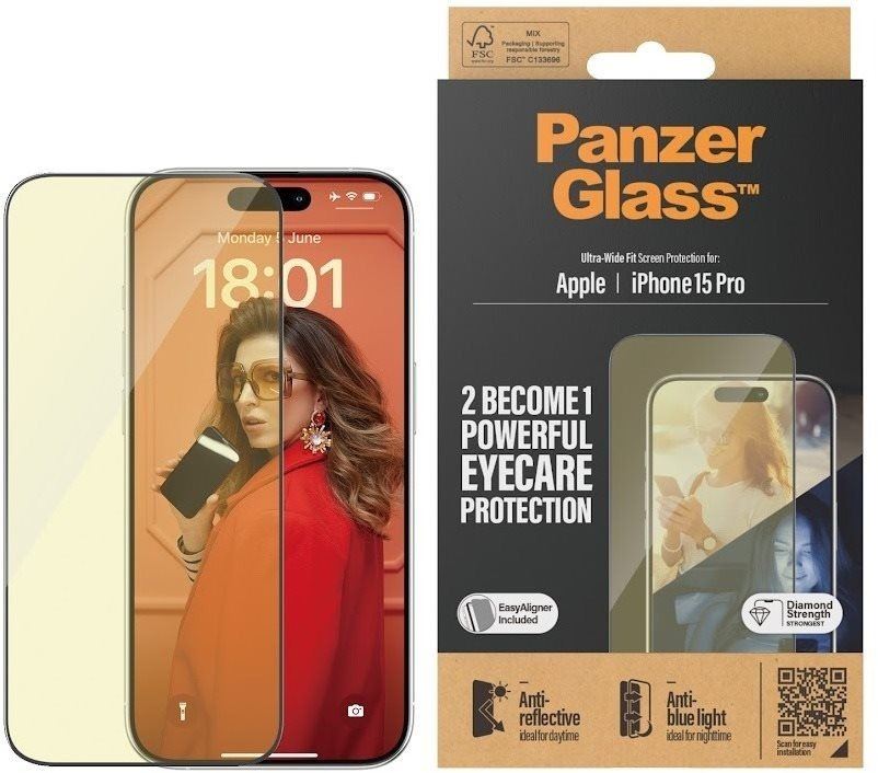 Ochranné sklo PanzerGlass Apple iPhone 15 Pro AntiRexní & AntiBlue s instalačním rámečkem