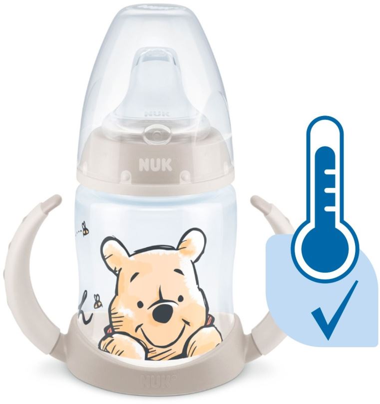 Láhev na pití pro děti NUK  lahvička na učení  DISNEY-Medvídek Pú s kontrolou teploty 150 ml béžová (mix motivů)