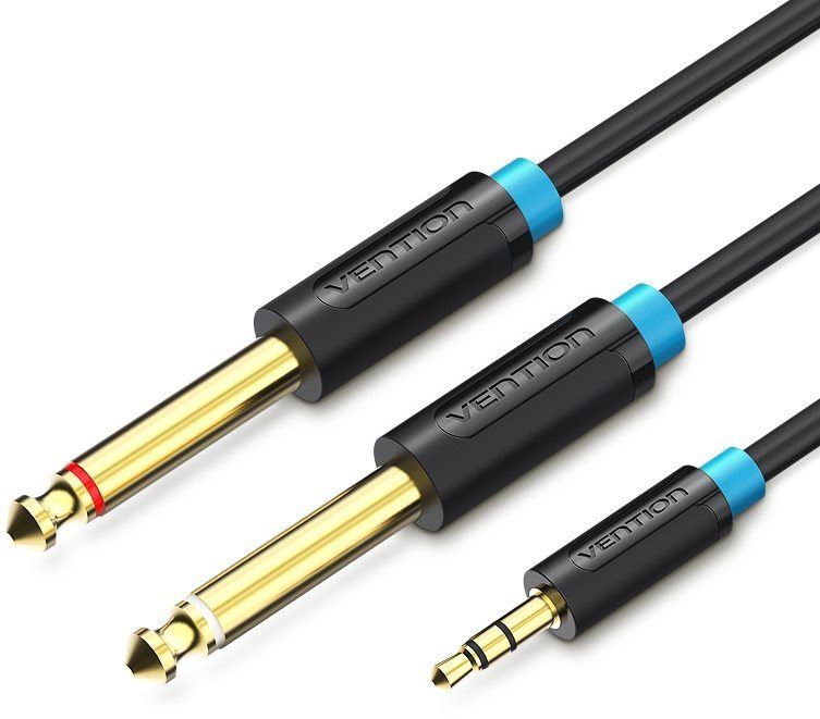 Audio kabel Vention 3.5mm Male to 2x 6.3mm Male Audio Cable 2m Black