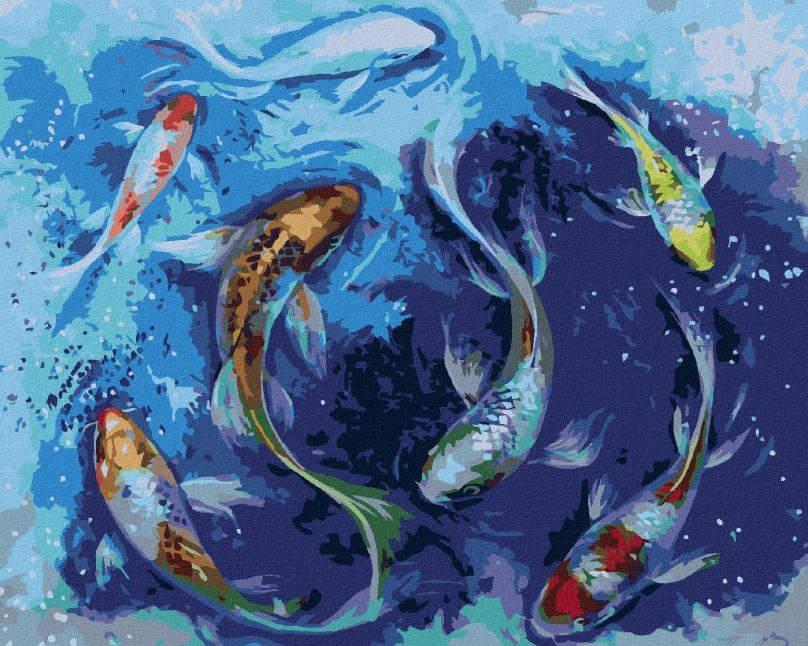 Malování podle čísel Japonské rybky, 40x50 cm, bez rámu a bez vypnutí plátna