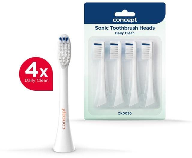 Náhradní hlavice k zubnímu kartáčku CONCEPT ZK0050 Náhradní hlavice k zubním kartáčkům PERFECT SMILE ZK500x, Daily Clean, 4 ks, bílé