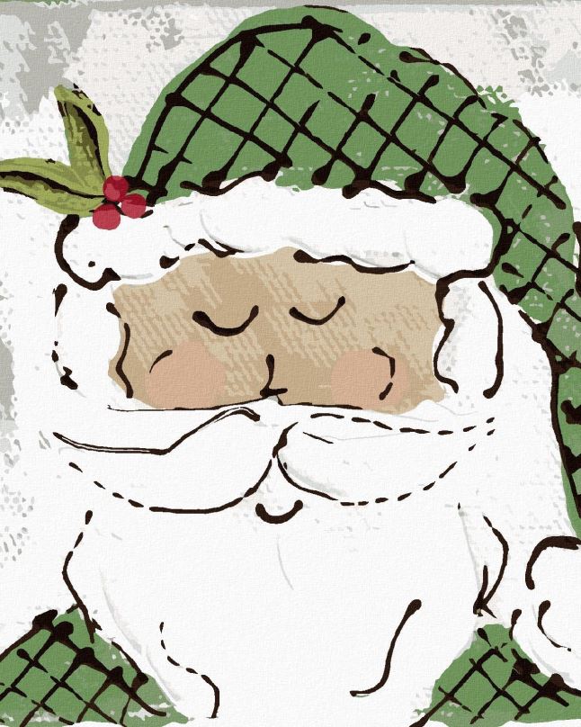 Malování podle čísel Santa se zelenou čepicí (Haley Bush), 40x50 cm, bez rámu a bez vypnutí plátna