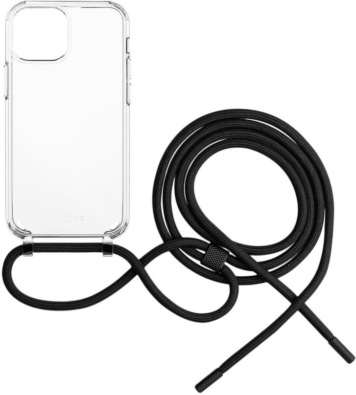 Kryt na mobil FIXED Pure Neck s černou šňůrkou na krk pro Apple iPhone 13 mini