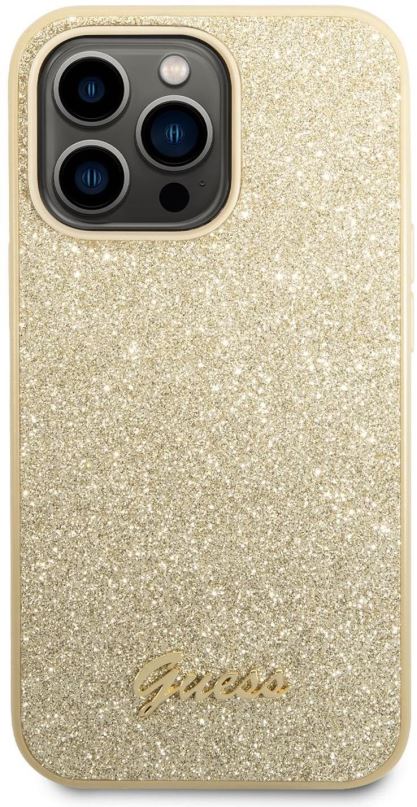 Kryt na mobil Guess PC/TPU Glitter Flakes Metal Logo Zadní Kryt pro iPhone 14 Pro Gold