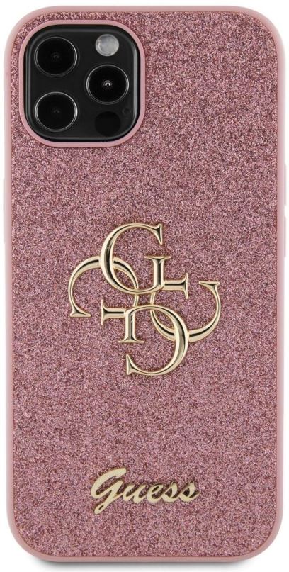 Kryt na mobil Guess PU Fixed Glitter 4G Metal Logo Zadní Kryt pro iPhone 12/12 Pro Pink