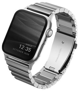 Řemínek Uniq Strova Apple Watch článkový ocelový řemínek 42/44/45/Ultra 49mm stříbrný