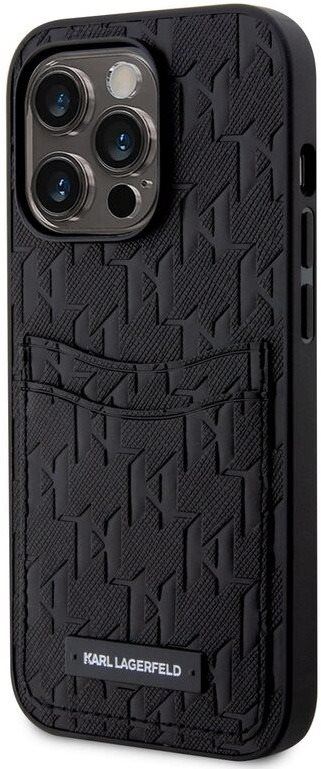 Kryt na mobil Karl Lagerfeld Saffiano Monogram Card Slot Zadní Kryt pro iPhone 14 Black