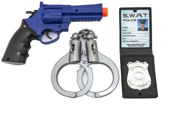 Dětská pistole Policejní sada plast pistole klapací 18x13cm + pouta + odznak na kartě 18x38x4cm