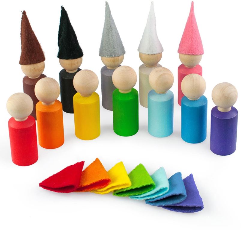 Vzdělávací sada Ulanik Montessori dřevěná hračka "Peg Dolls with Hats small"
