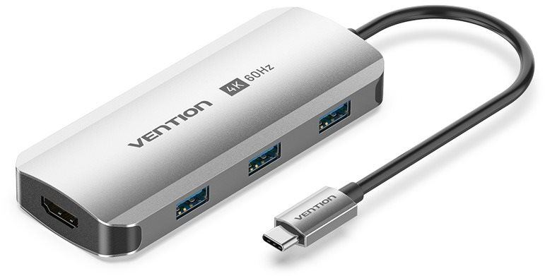 Replikátor portů Vention 5-in-1 USB-C to HDMI/USB 3.0 x3/PD Docking Station 0.15M Gray Aluminum Alloy Type