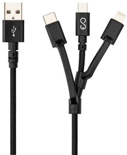 Datový kabel Epico opletený kabel 3in1 (USB-C, MicroUSB a Lightning to USB-A) - černý