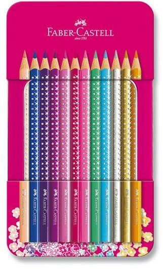 Pastelky FABER-CASTELL Sparkle v designové plechová dóze, 12 barev