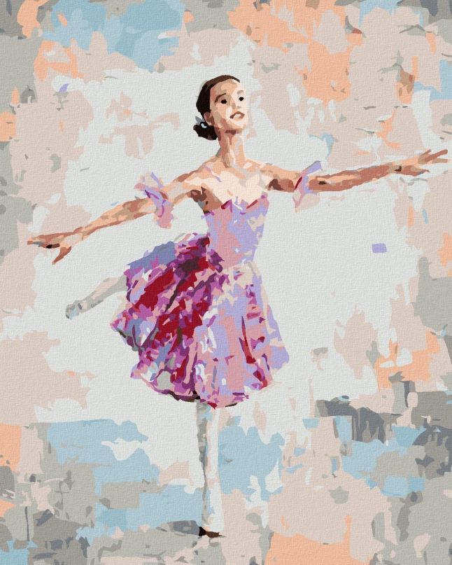 Malování podle čísel Baletka v růžových šatech, 40x50 cm, bez rámu a bez vypnutí plátna