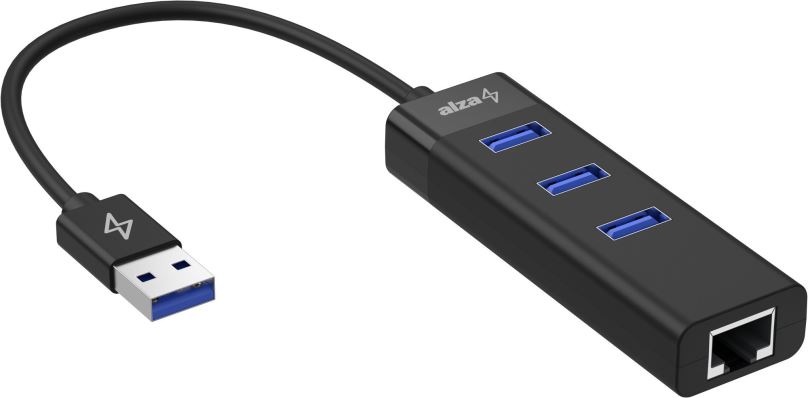 USB Hub AlzaPower Core USB-A (M) na 3× USB-A (F) s LAN černá