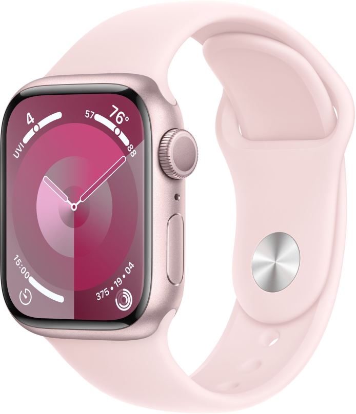 Chytré hodinky Apple Watch Series 9 41mm Růžový hliník se světle růžovým sportovním řemínkem - S/M