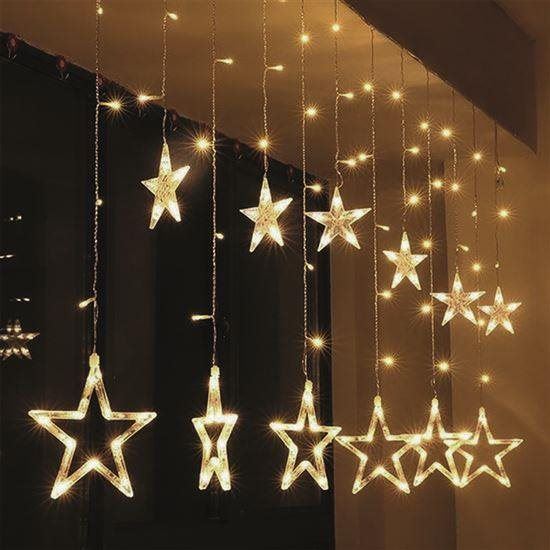 Vánoční osvětlení Solight LED vánoční závěs, hvězdy, šíře1,8m, 77LED, IP20, 3xAA, USB