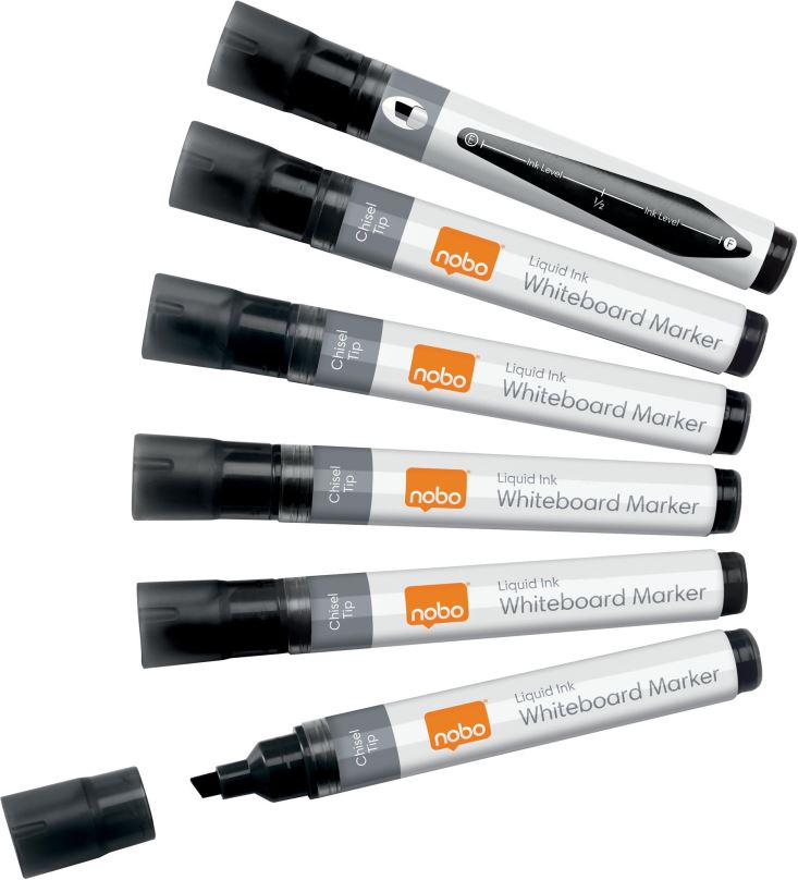 Popisovač NOBO Liquid Ink Whiteboard Pens Chisel Tip, černý - balení 10 ks