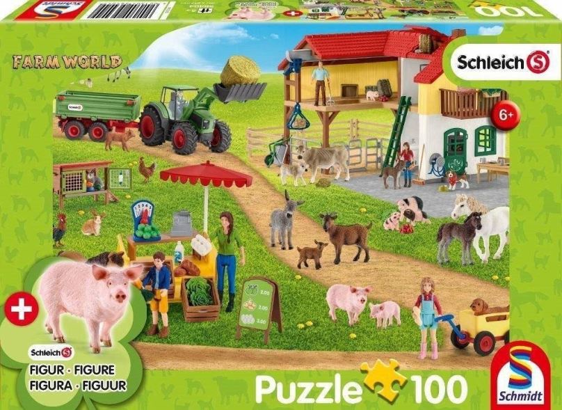 Puzzle Puzzle Schleich Farma s prodejním stánkem 100 dílků + figurka Schleich