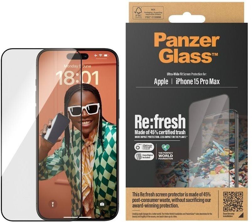 Ochranné sklo PanzerGlass Recycled Glass Apple iPhone 15 Pro Max s instalačním rámečkem