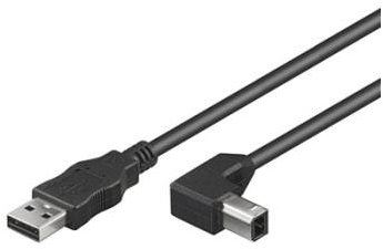 Datový kabel PremiumCord USB 2.0 propojovací A-B, 2m, zahnutý USB-B konektor, černý