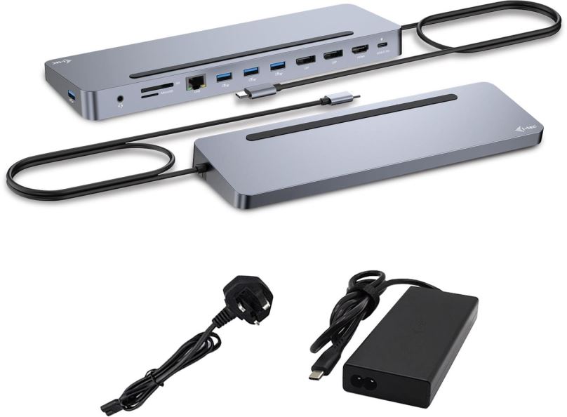Dokovací stanice i-tec USB-C Metal Ergonomic 4K 3x Display Docking Station, Power Delivery 100W + USB-C Charger 100W