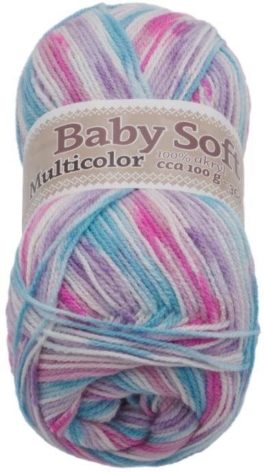 Příze Baby soft multicolor 100g - 601 bílá, růžová, sv.modrá