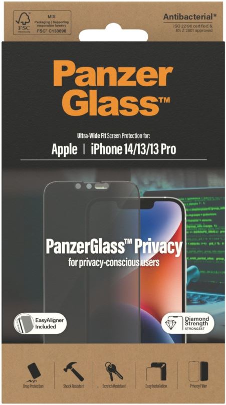 Ochranné sklo PanzerGlass Privacy Apple iPhone 14/13/13 Pro s instalačním rámečkem