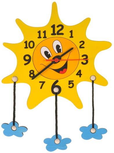 Nástěnné hodiny Dětské dřevěné hodiny - Sluníčko s mráčky