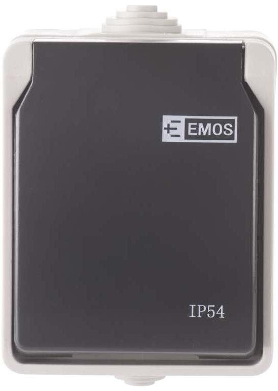 Zásuvka EMOS Zásuvka nástěnná, šedo-černá, IP54