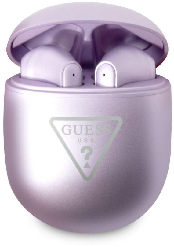 Bezdrátová sluchátka Guess True Wireless Triangle Logo BT5.0 4H Stereo Earphones Glossy Purple
