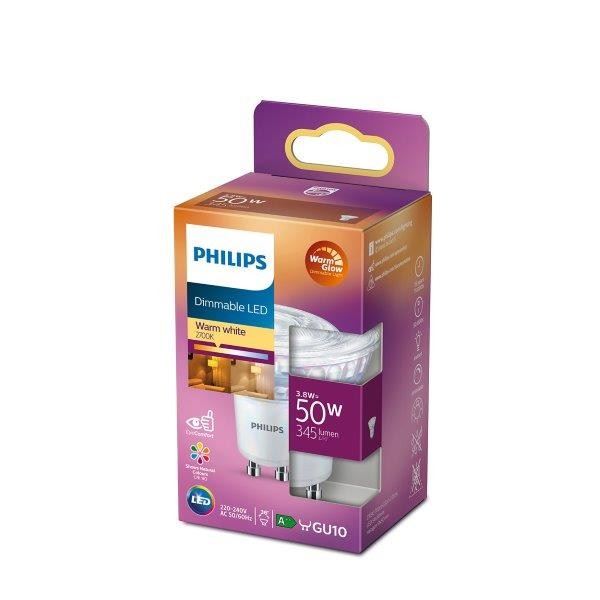 Philips 8718699774233 LED žárovka 1x3,8W | GU10 | 345lm | 2200-2700K - Warm Glow, stmívatelná, Eyecomfort