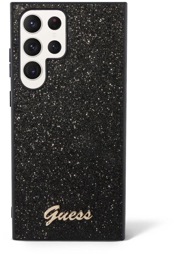 Kryt na mobil Guess PC/TPU Glitter Flakes Metal Logo Zadní Kryt pro Samsung Galaxy S24 Ultra Black