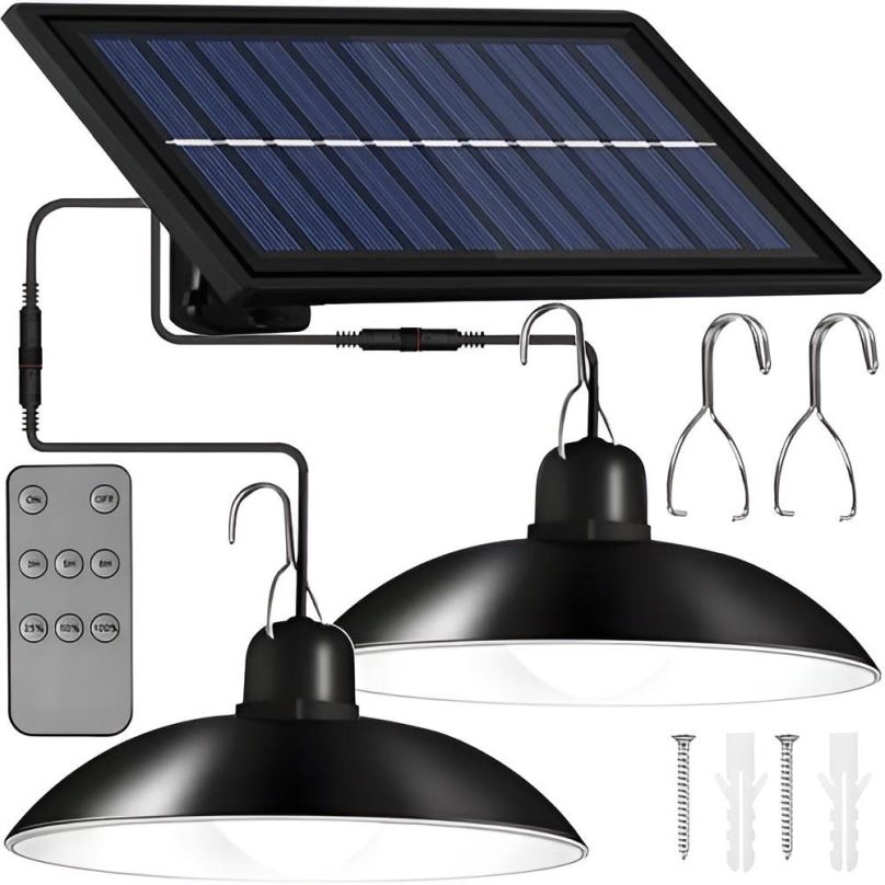 Zahradní osvětlení Izoxis 21806 Solární závěsné LED lampy na zahradu DUO s dálkovým ovládáním, IP44, 3600mAh, černá