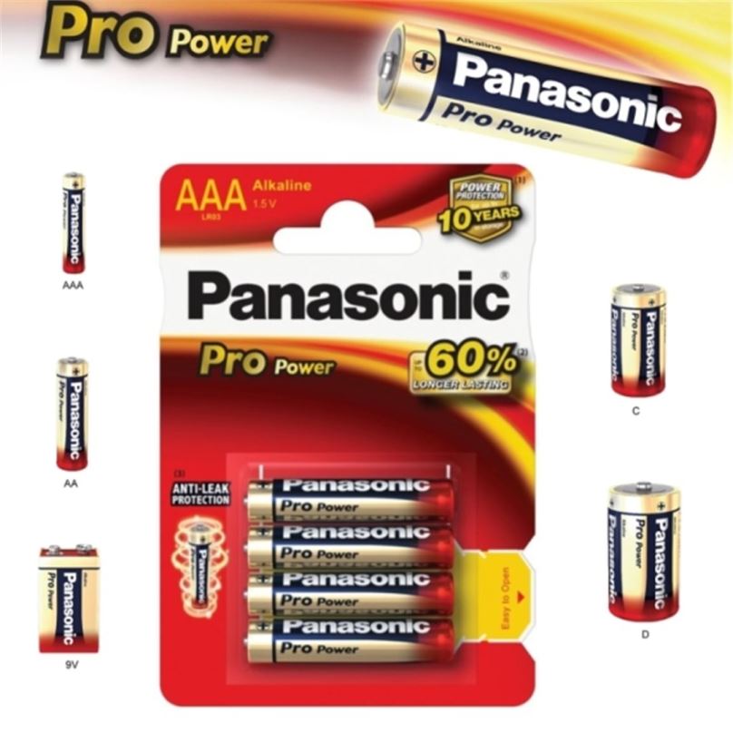 Baterie alkalická, AAA, 1.5V, Panasonic, blistr, 4-pack, 265899, Pro Power