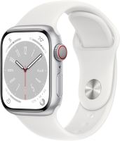 Chytré hodinky Apple Watch Series 8 45mm Cellular Stříbrný hliník s bílým sportovním řemínkem