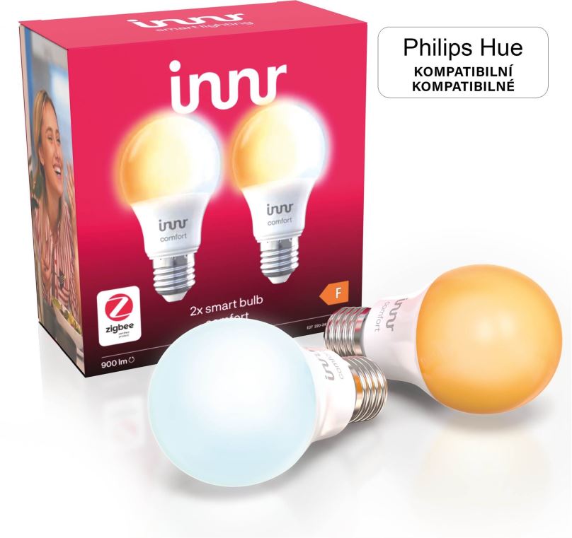 LED žárovka Innr Chytrá LED žárovka E27, bílé světlo od teplé po studené, kompatibilní s Philips Hue, 2 ks