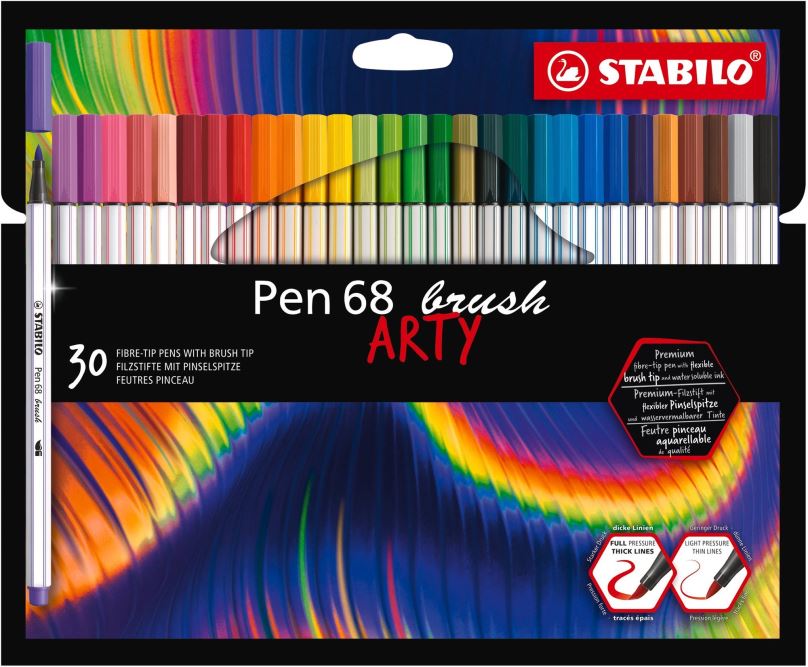 Fixy STABILO Pen 68 brush s flexibilním štětcovým hrotem, pouzdro 30 barev